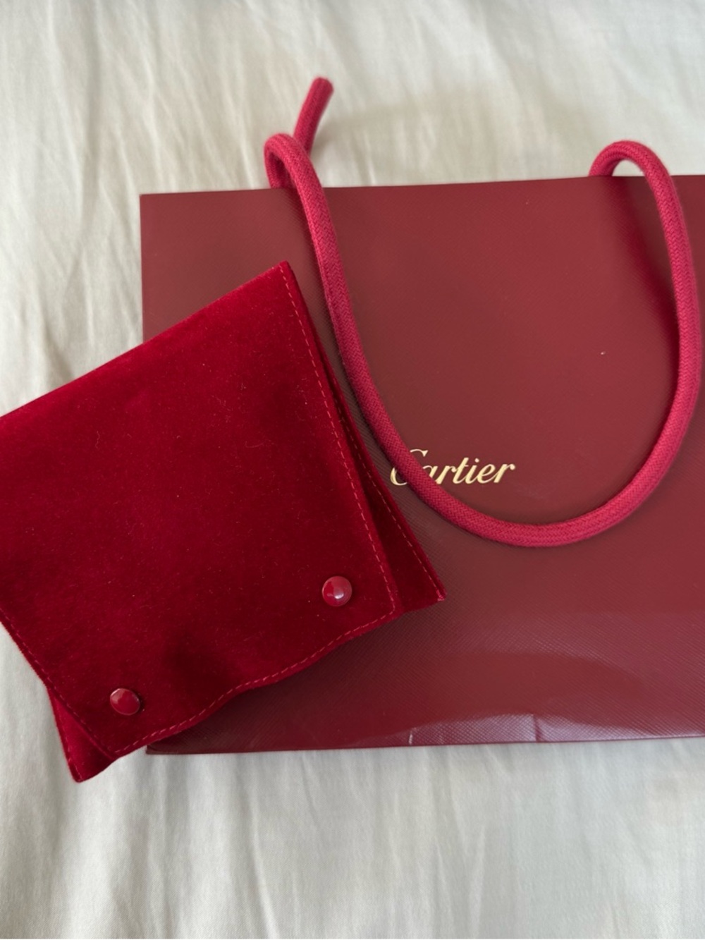 Cartier Velvet Mini Travel Pouch in Deep Red with Shopping Bag